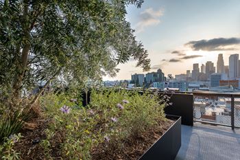 Sky deck with seating area and views of los angeles